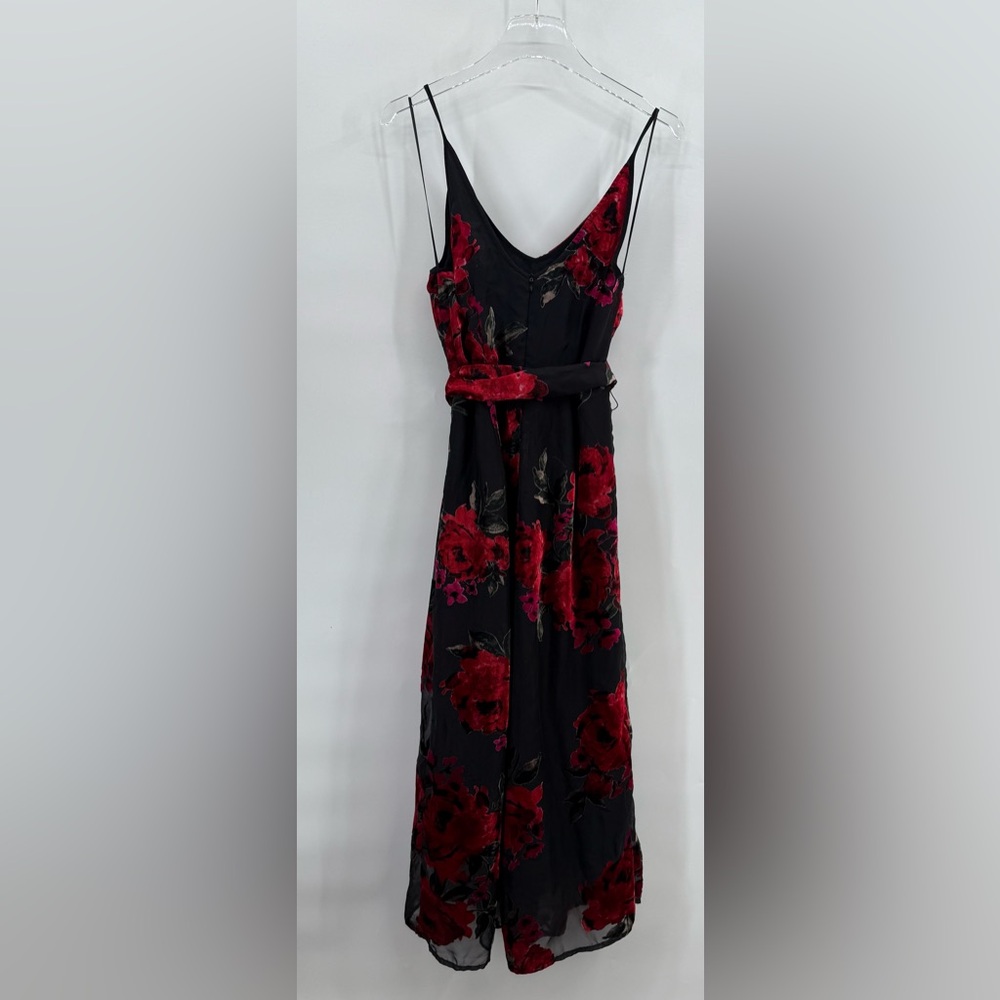 Anthropologie Ettwa Burnout Velvet Jumpsuit Black Red Floral Wide Leg small‎ - Picture 5 of 13